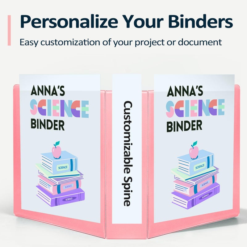 Sooez BinderX Extra Durable 4 Pack 1 Inch 3 Ring Binder, D-Ring Large Binder, Holds 880 Sheets of 8.5x11 Paper, Customizable View Cover with Inside Pocket, Pastels - Image 3